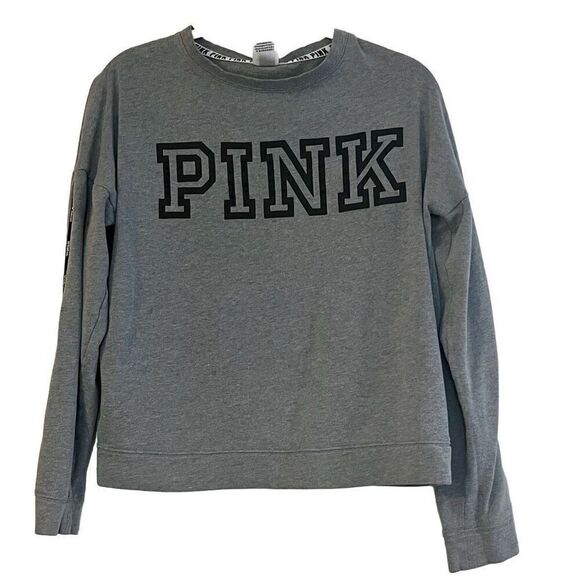 PINK Victoria's Secret Tops - Victoria’s Secret PiNK Gray Campus Crew Sweatshirt Small